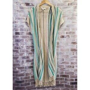 Christopher & Banks Cardigan Crochet Womens P/S Beige Fringe Coverup Boho